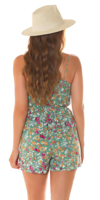 Jumpsuit with pockets & flower print Green